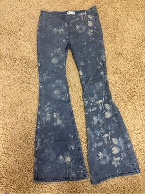 Free People Blue Floral Tie-Dye Flare Jeans